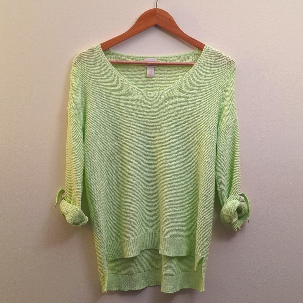 Chico's Lime Green Knitted 3/4 Sleeve Sweater